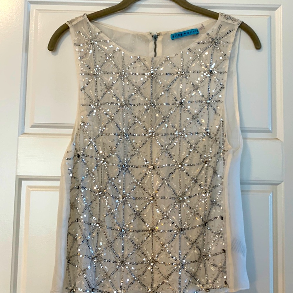 Alice + Olivia Small Sleeveless Top accented with dazzling Silver Sequins!!